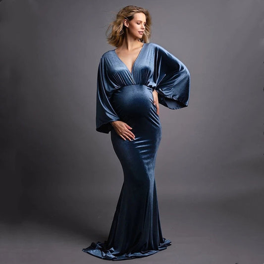 Women's Velvet Boho Maternity Maxi Dress