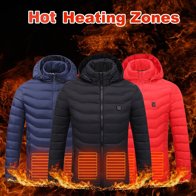 Heated Puffer Jacket Electric Heating Coat Insulated Hood Windbreaker