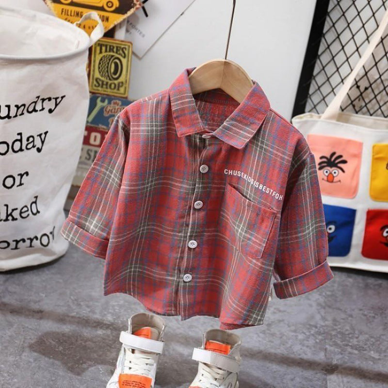 Boys' Plaid Shirt Long Sleeved Cotton Top