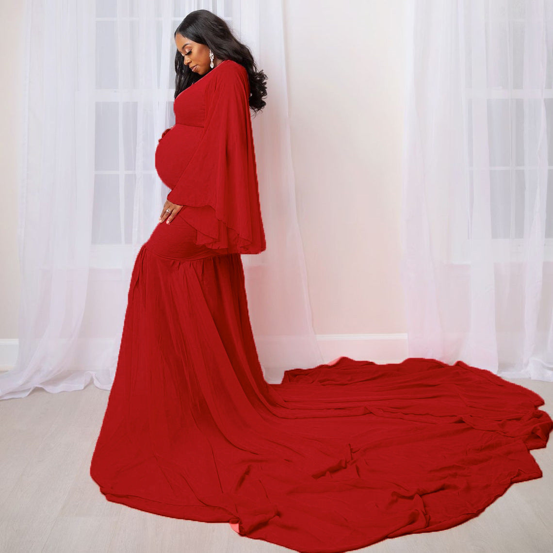 Women's Fashion Solid Color Maternity Photo Trailer Dress