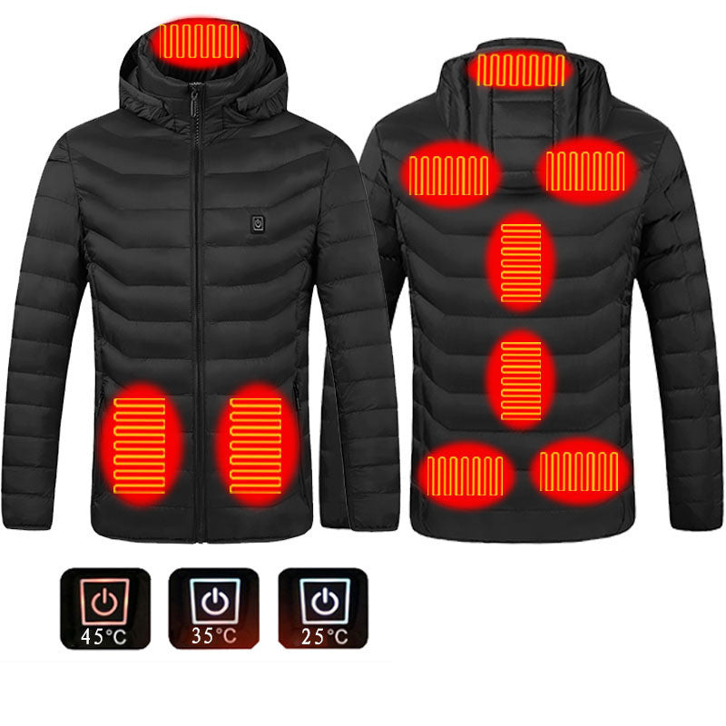 Heated Puffer Jacket Electric Heating Coat Insulated Hood Windbreaker