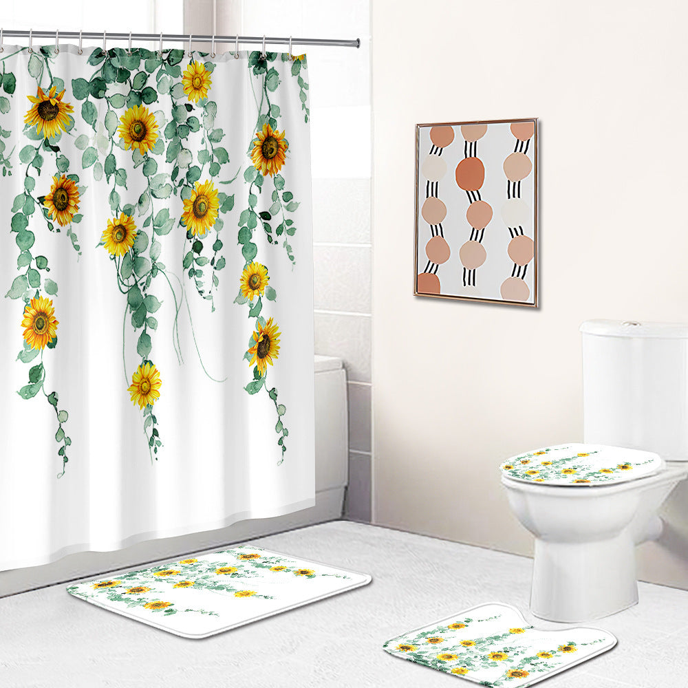 Sunflower Polyester Print Shower Curtain Set