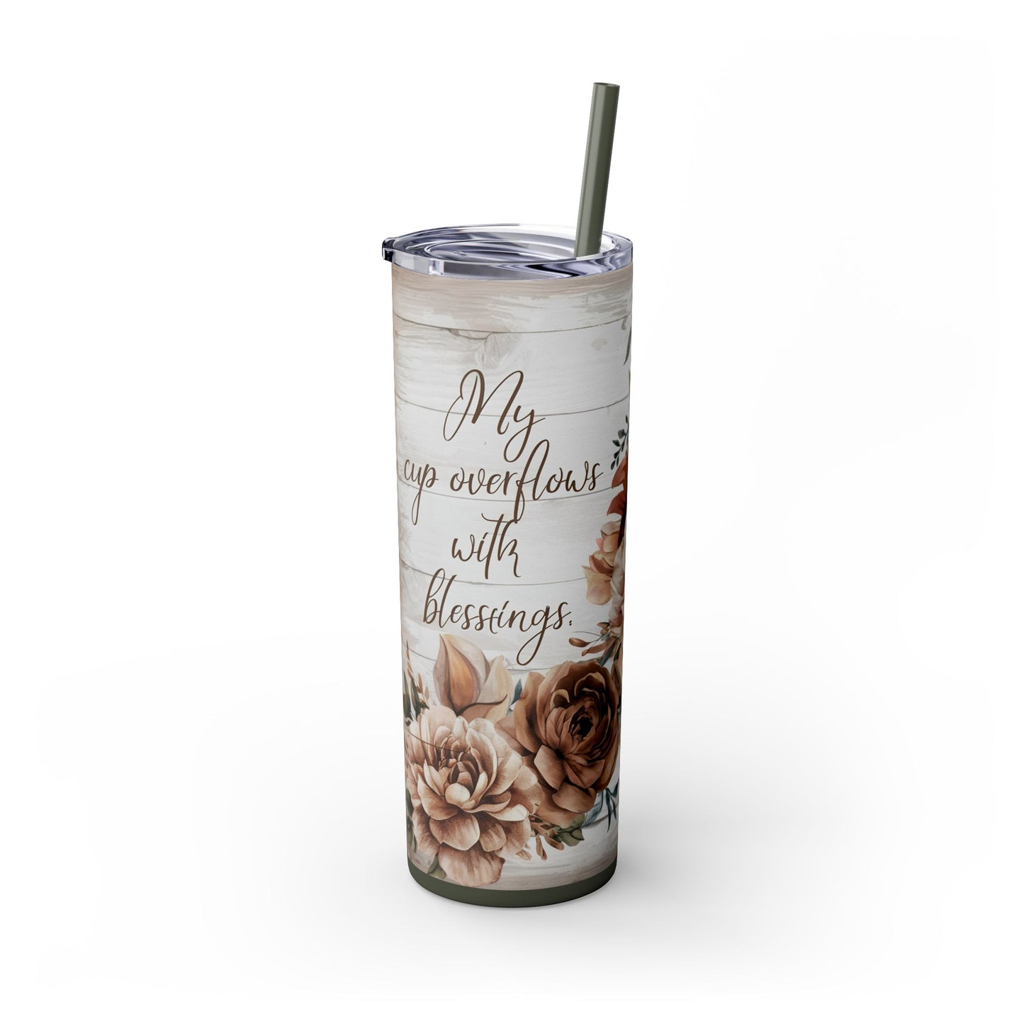 My Cup Overflows with Blessings Skinny Tumbler with Straw, 20oz