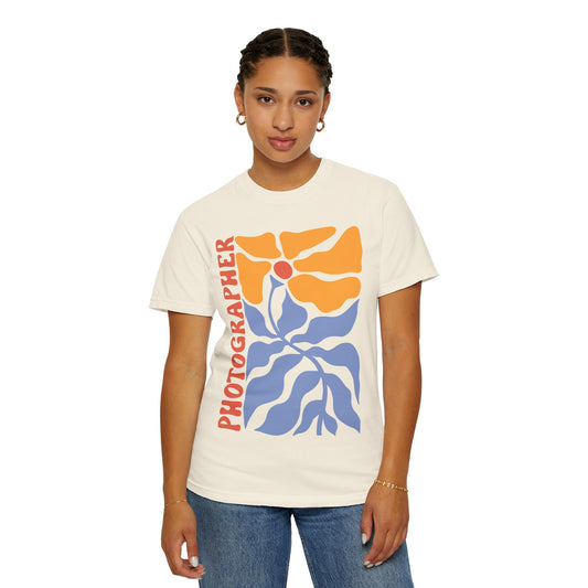 Photographer Unisex Garment-Dyed T-Shirt | Groovy Floral Tee for Creatives, Gift for Photographers, Boho Style, Unique Graphic Tee, Everyday Wear