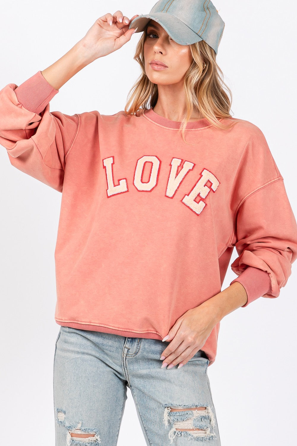 SAGE + FIG LOVE Path Applique Drop Shoulder Sweatshirt