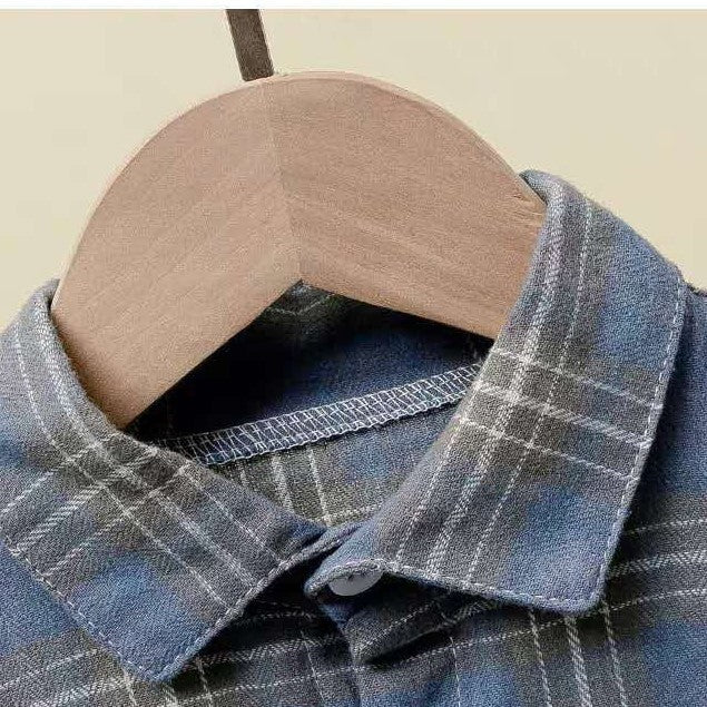 Boys' Plaid Shirt Long Sleeved Cotton Top