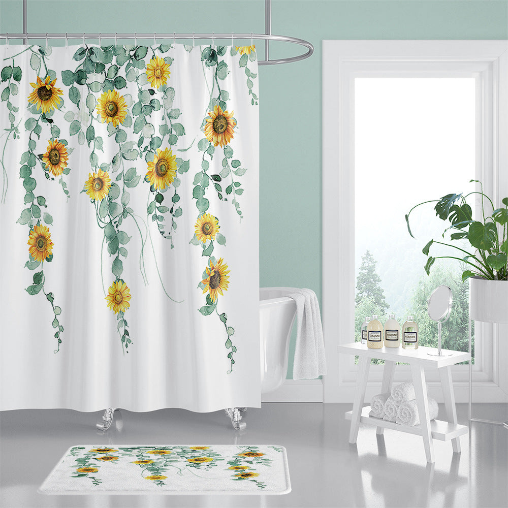 Sunflower Polyester Print Shower Curtain Set