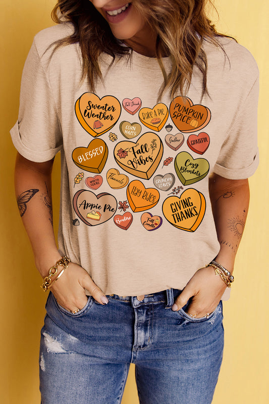 Fall Heart Graphic Round Neck Short Sleeve T-Shirt