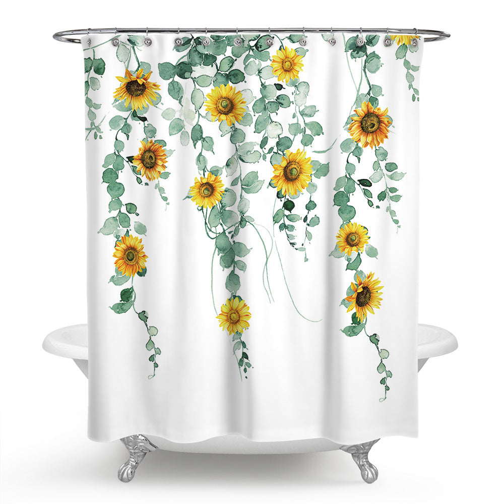 Sunflower Polyester Print Shower Curtain Set