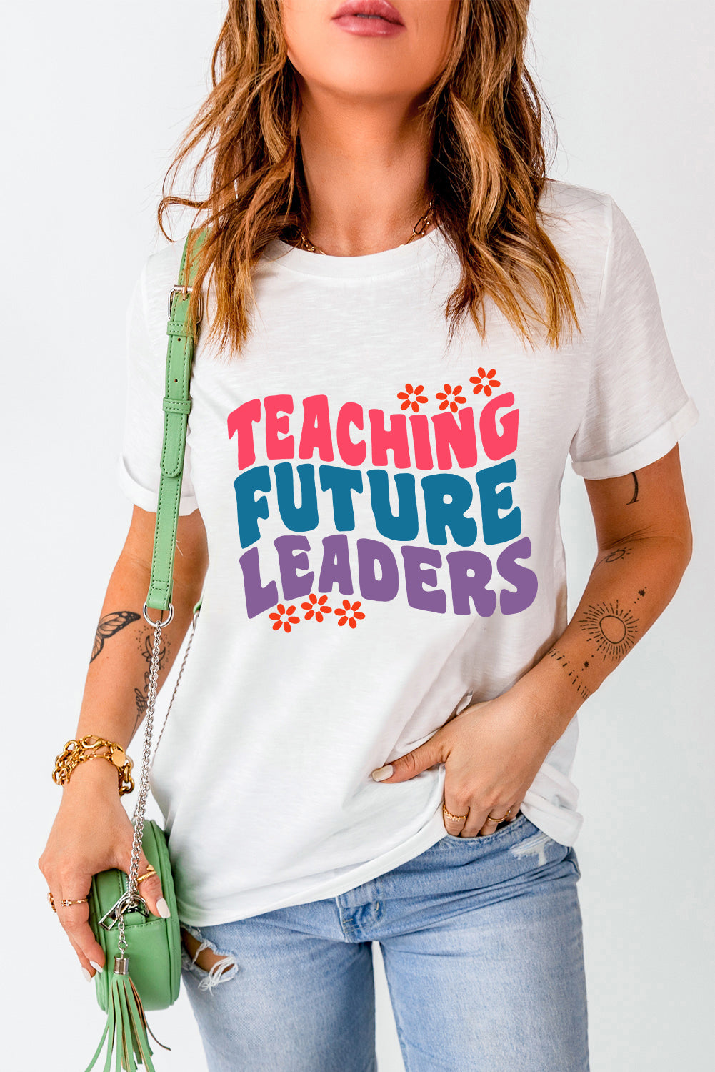 Teacher Graphic Round Neck Short Sleeve T-Shirt