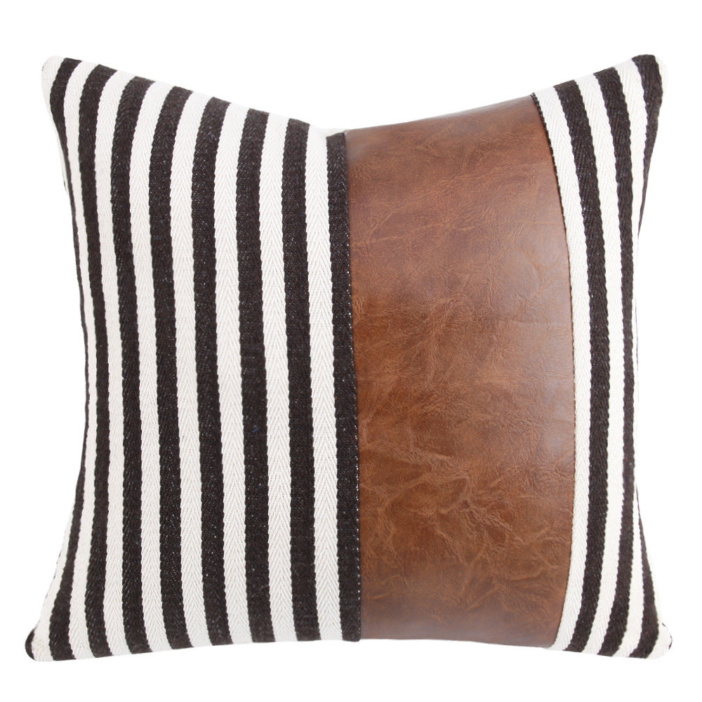 PU Leather Stitching Thick Stripe Sofa Pillow Cover Car Nordic Style Pillow