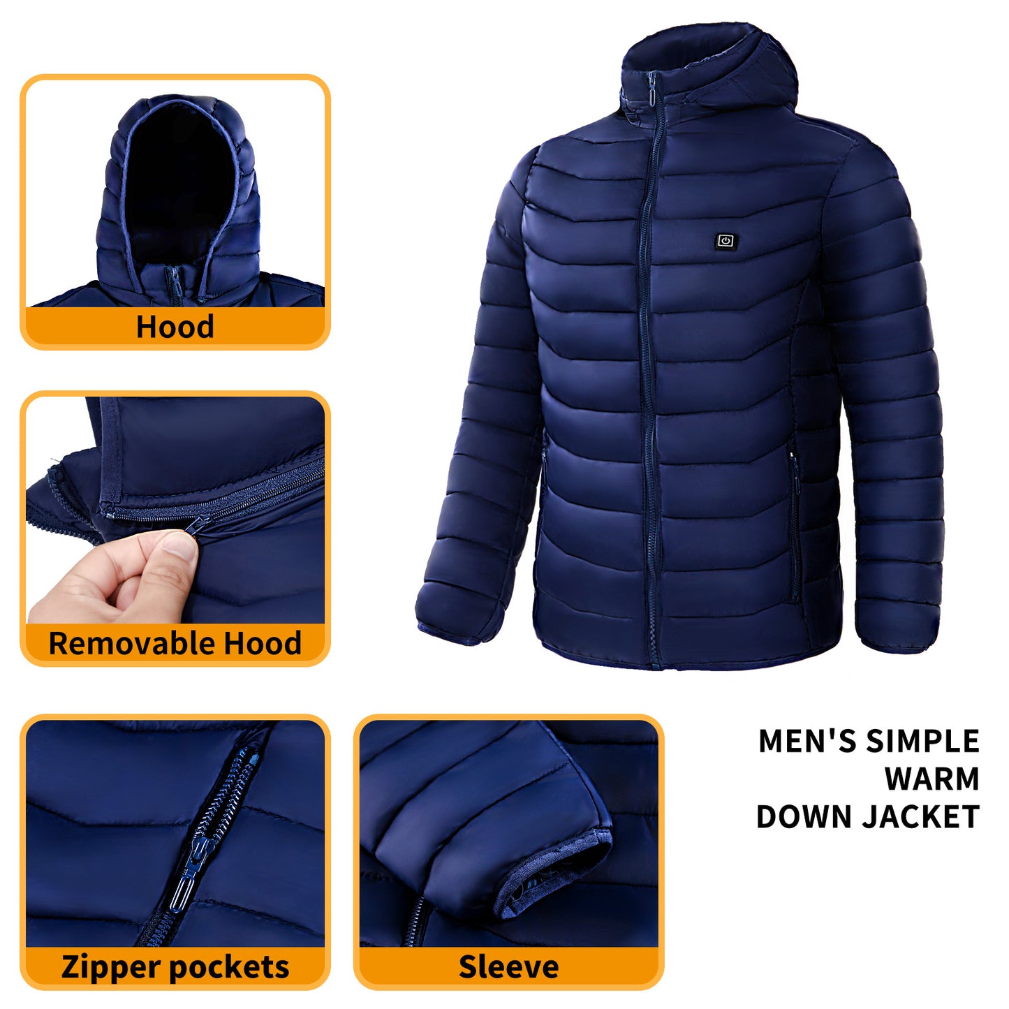 Heated Puffer Jacket Electric Heating Coat Insulated Hood Windbreaker