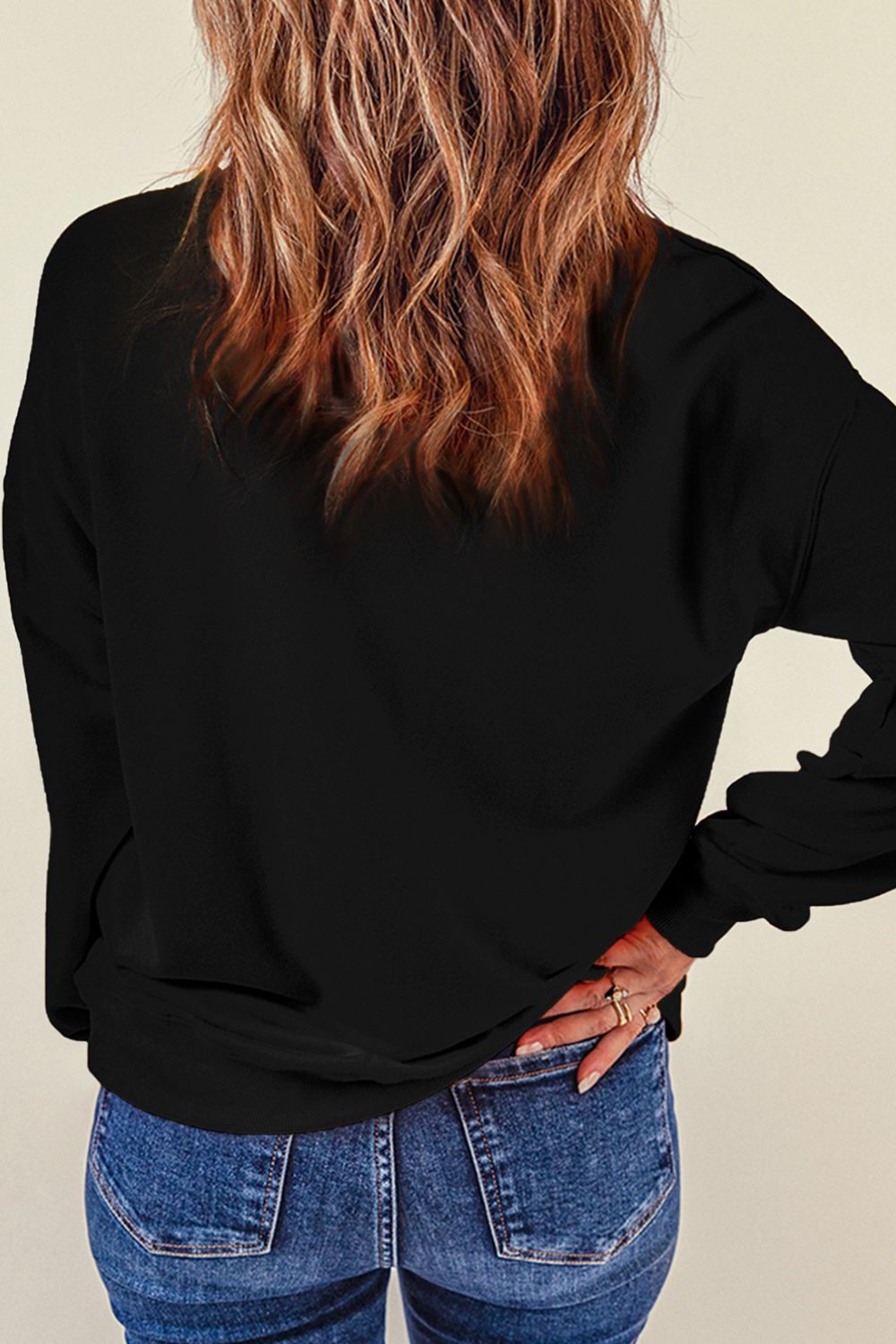 Rhinestone LOVE Round Neck Long Sleeve Sweatshirt