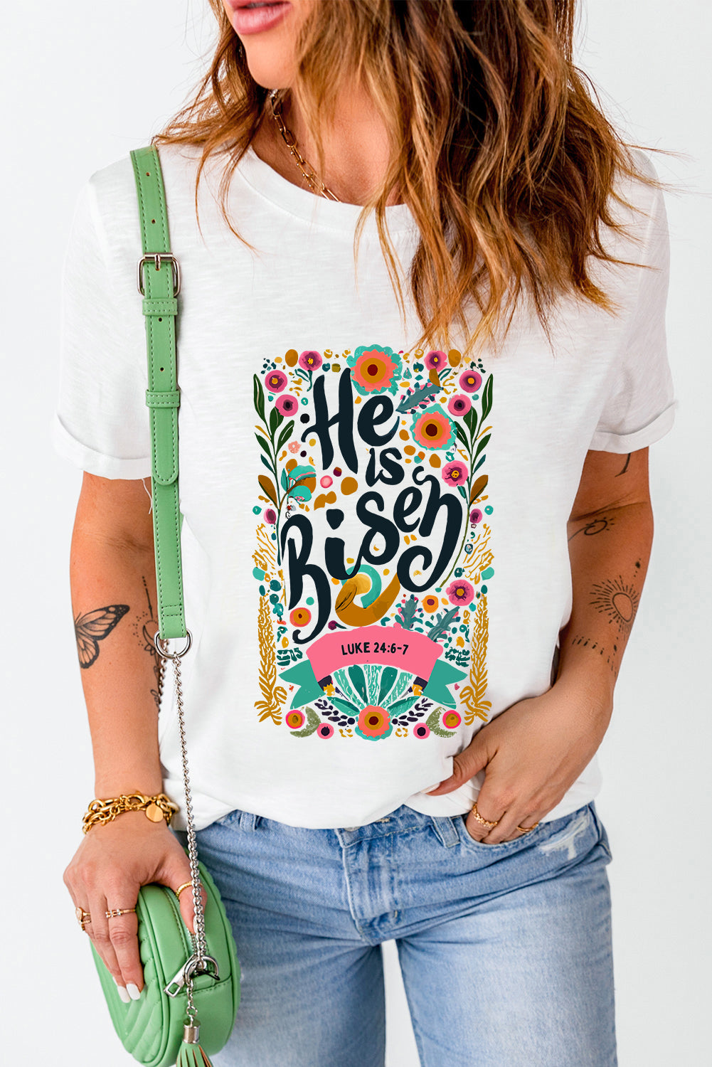 He is Risen Round Neck Short Sleeve T-Shirt