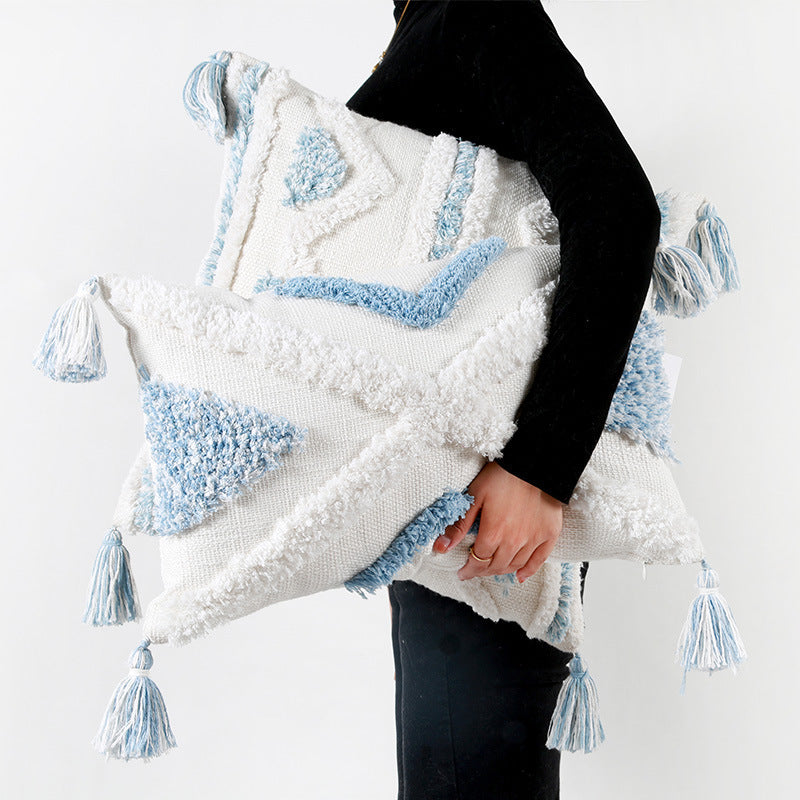 Blue Geometric Tufted Pillow Extensions