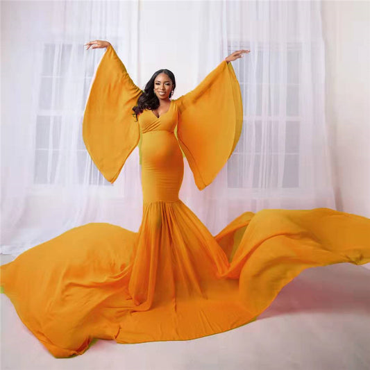 Women's Fashion Solid Color Maternity Photo Trailer Dress