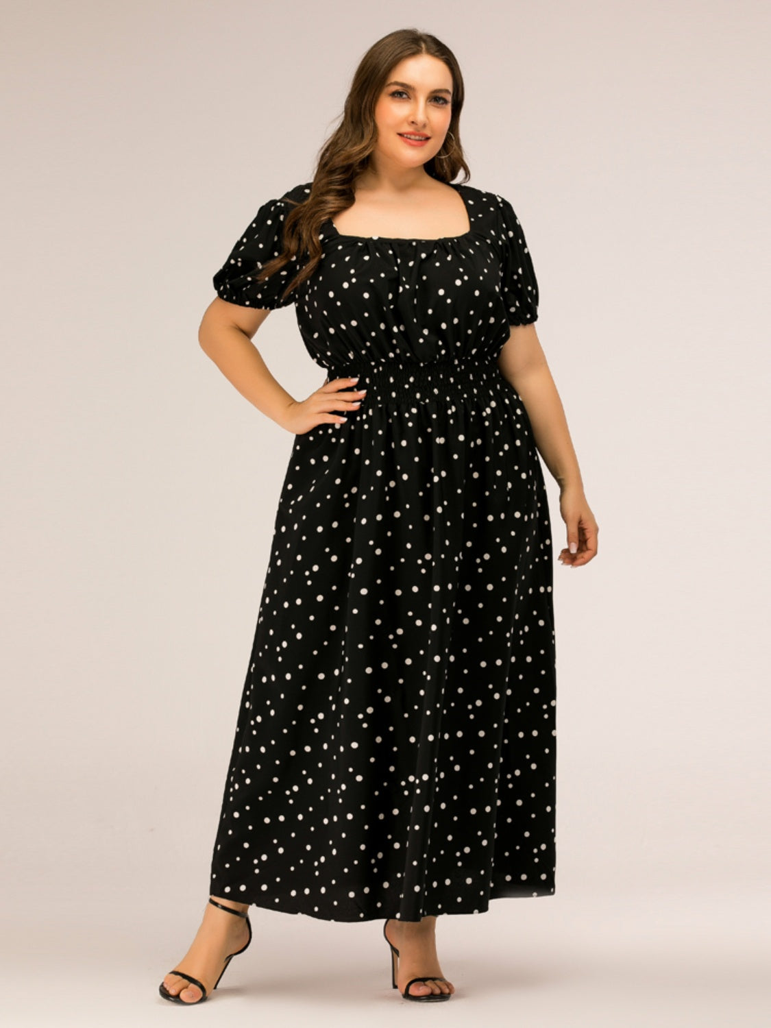 Plus Size Polka Dot Square Neck Dress