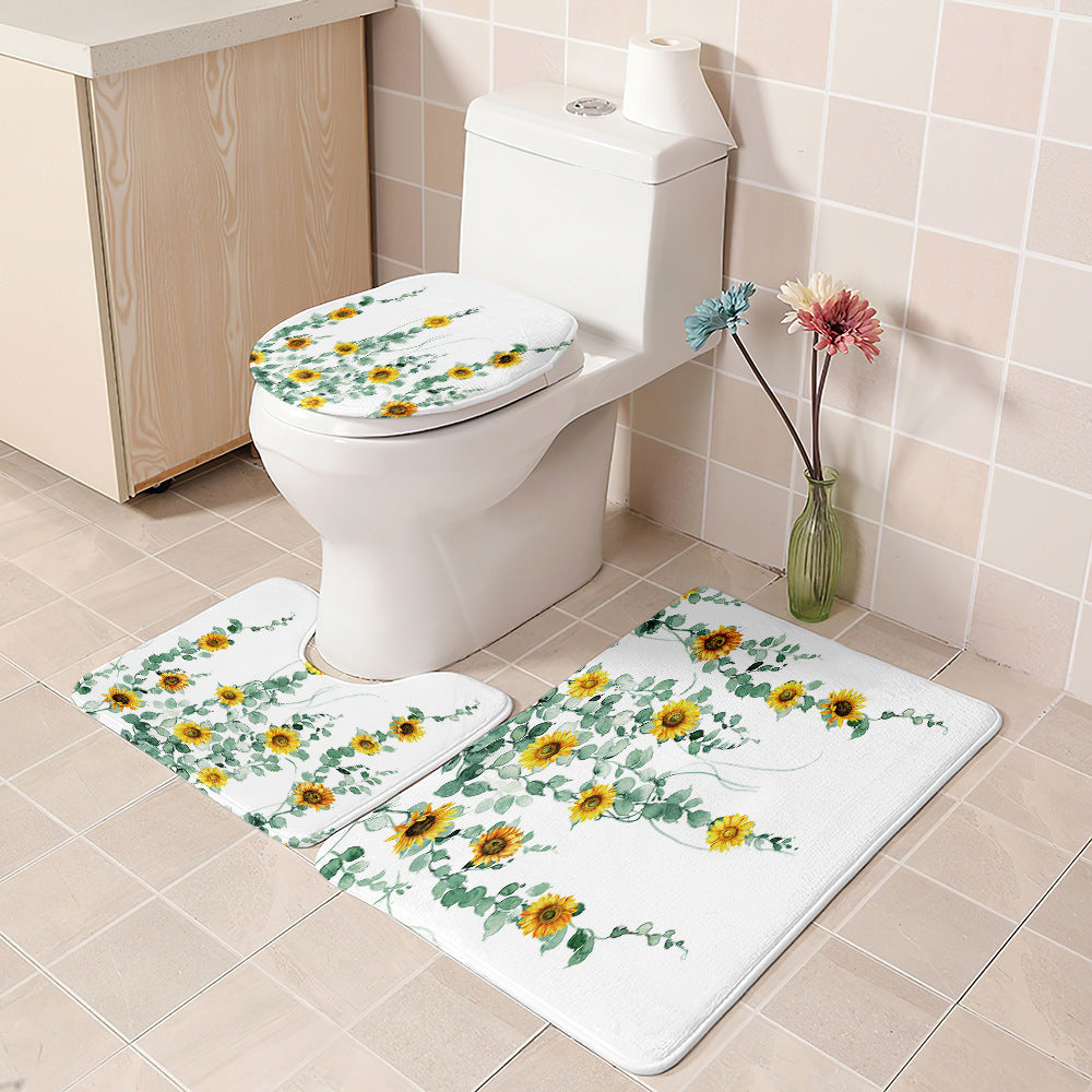 Sunflower Polyester Print Shower Curtain Set