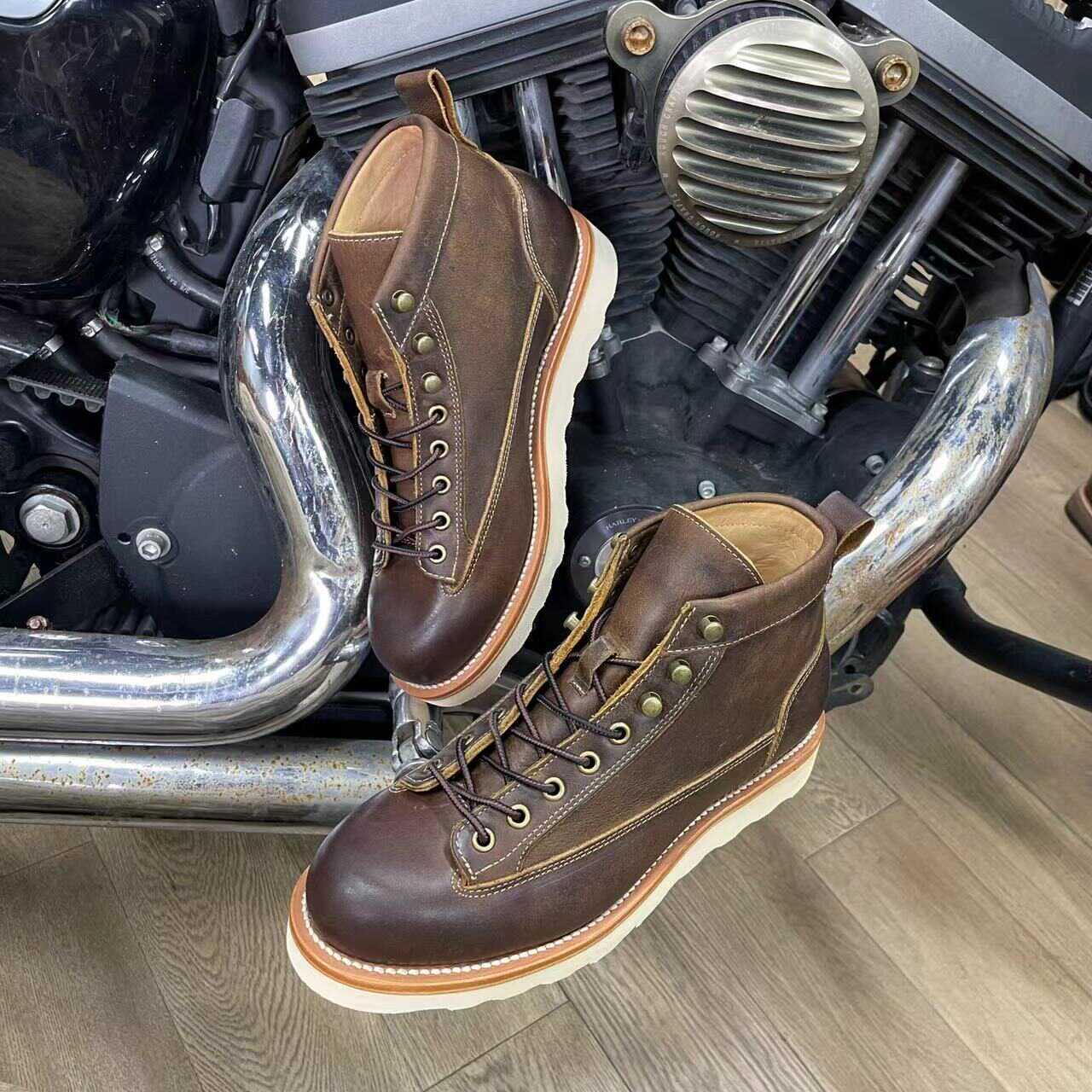 Retro Style Worker Boot Men's High-top Leather Motorcycle Boots