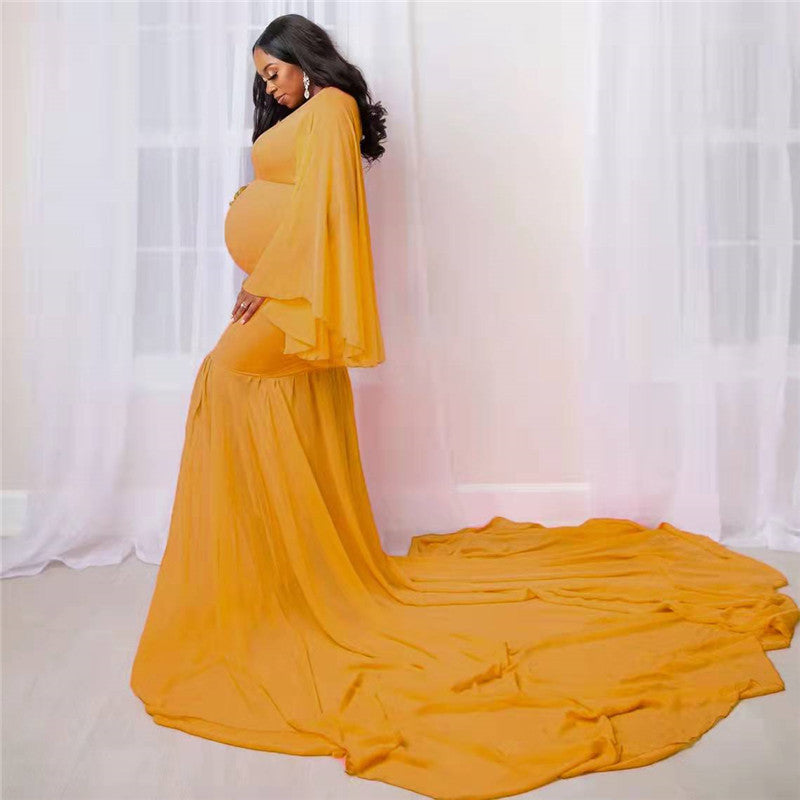 Women's Fashion Solid Color Maternity Photo Trailer Dress