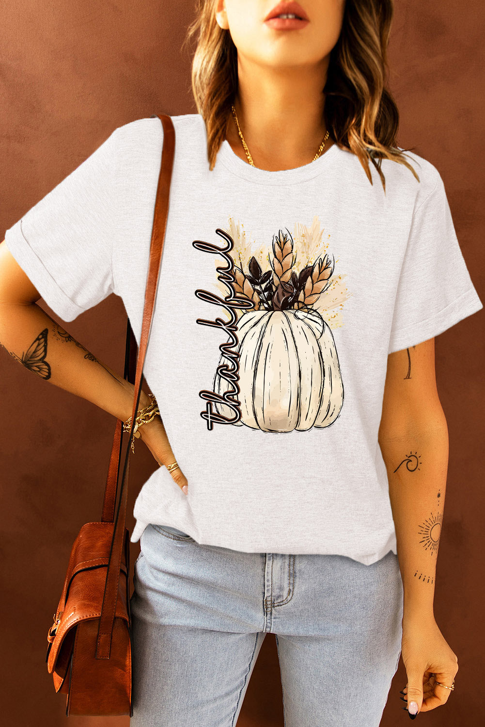 Thankful Round Neck Thanksgiving Short Sleeve T-Shirt