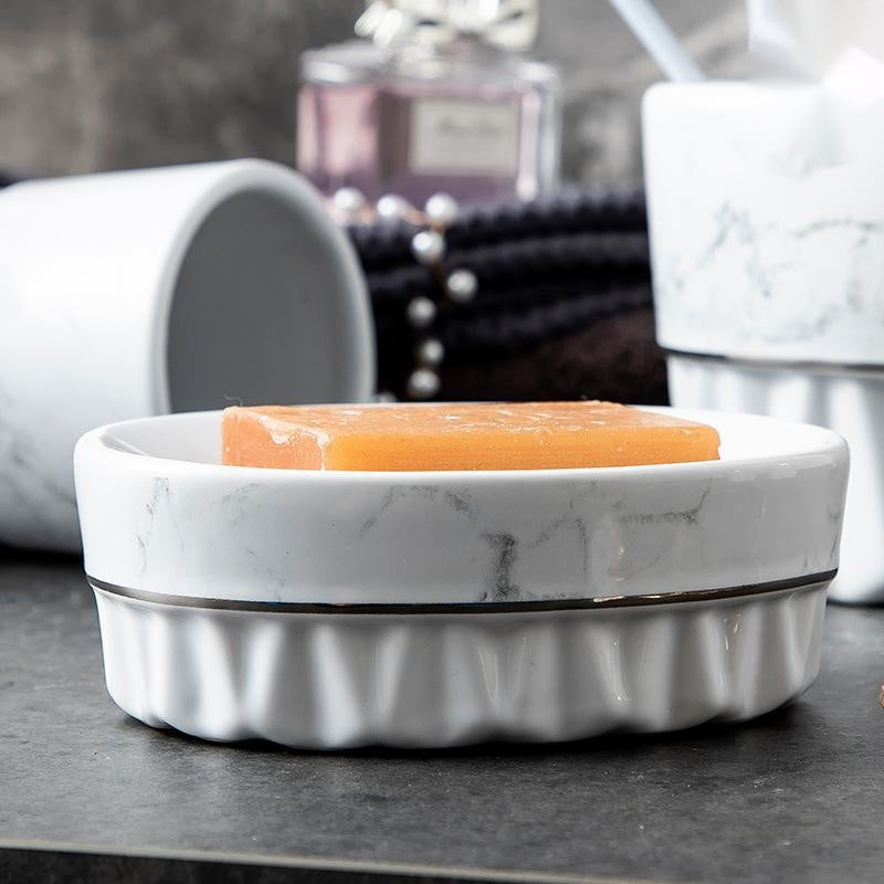 Simple Style Marble Ceramic Bathroom Set