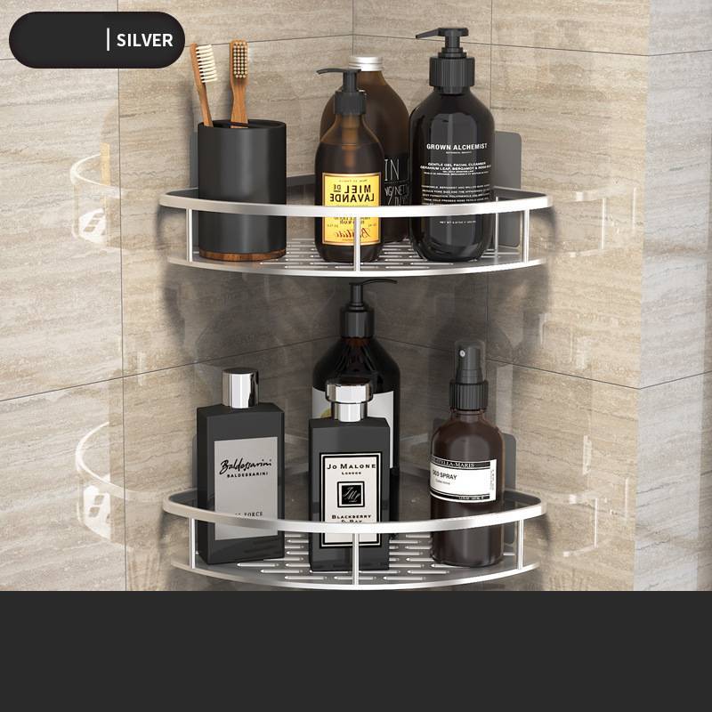 Space Aluminum Shelf Bathroom Black Rectangular Wall Hanging Kitchen And Bathroom Dual-use Shelf