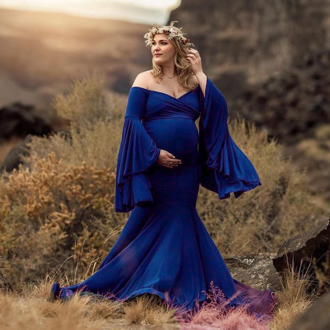 Maternity Ruffle Sleeve Trailing Dress Long Dress Photography Dress