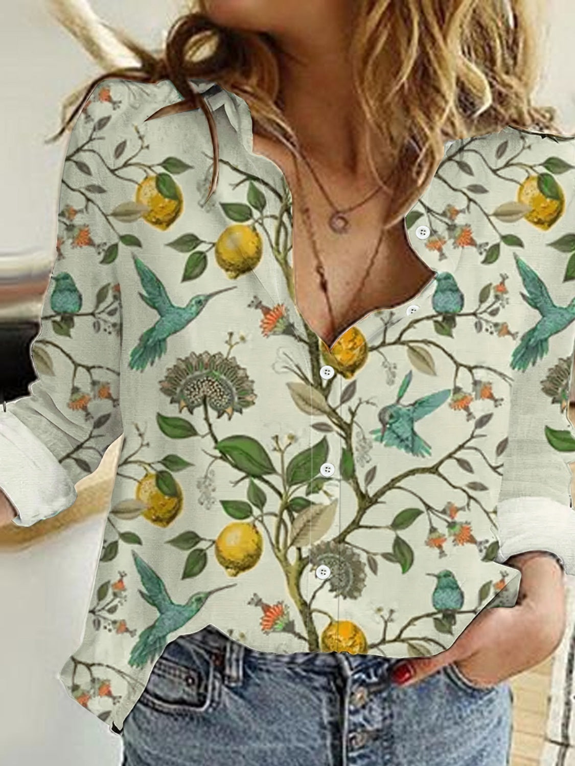 Printed Collared Neck Long Sleeve Shirt