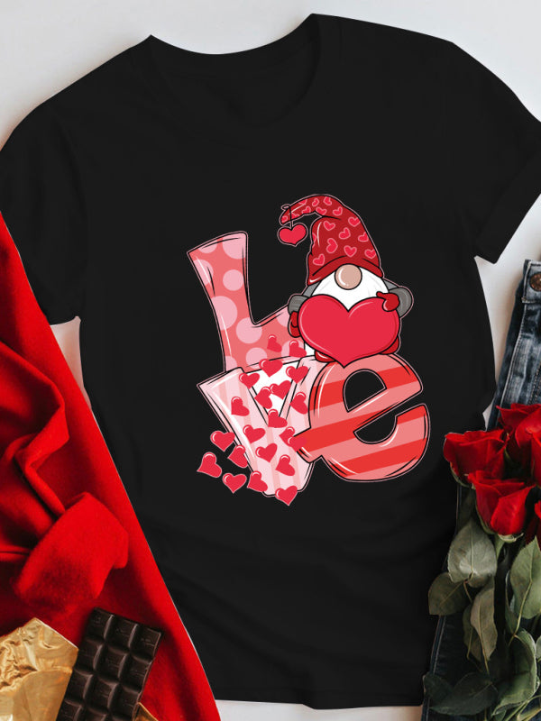 Valentine's Day Gnome Love Printed Short Sleeve Shirt