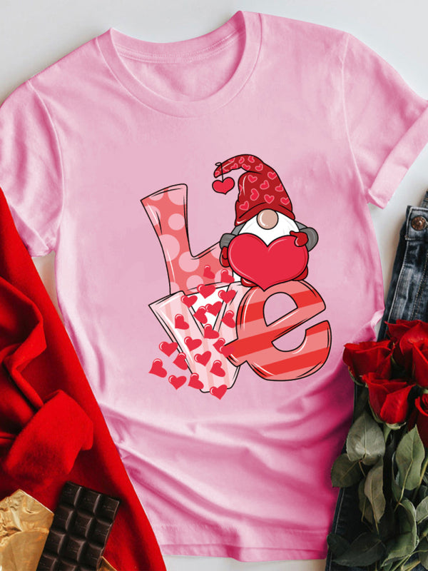 Valentine's Day Gnome Love Printed Short Sleeve Shirt