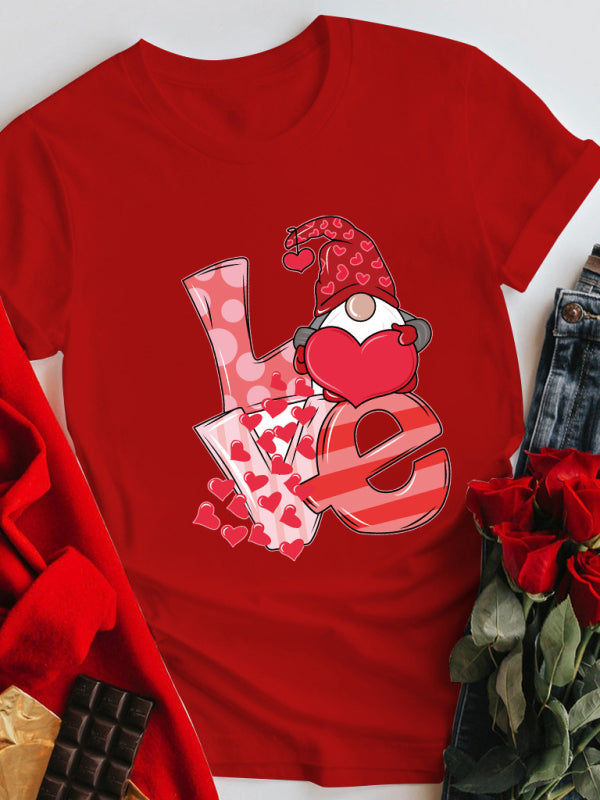 Valentine's Day Gnome Love Printed Short Sleeve Shirt