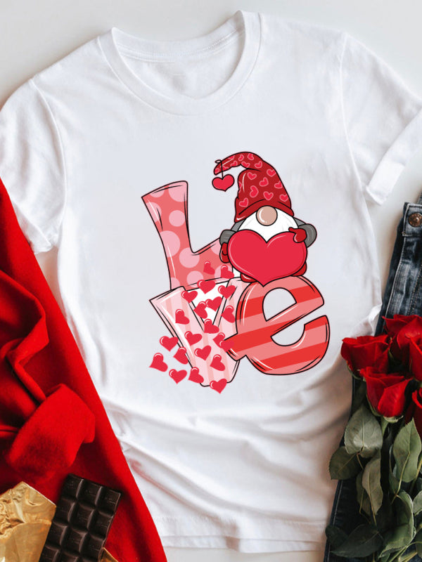 Valentine's Day Gnome Love Printed Short Sleeve Shirt