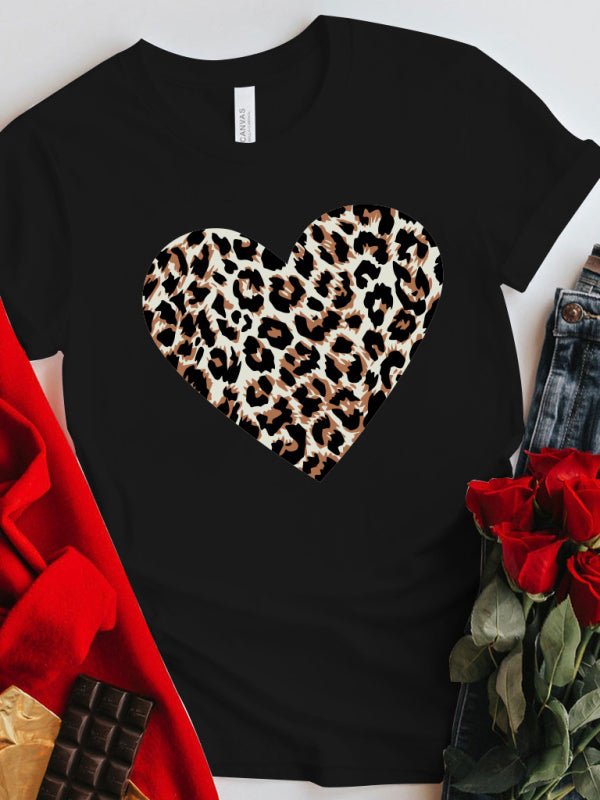 Valentine's Day Leopard Heart Print T-Shirt