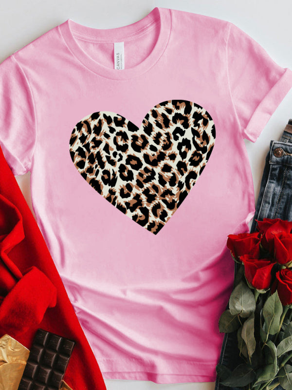 Valentine's Day Leopard Heart Print T-Shirt