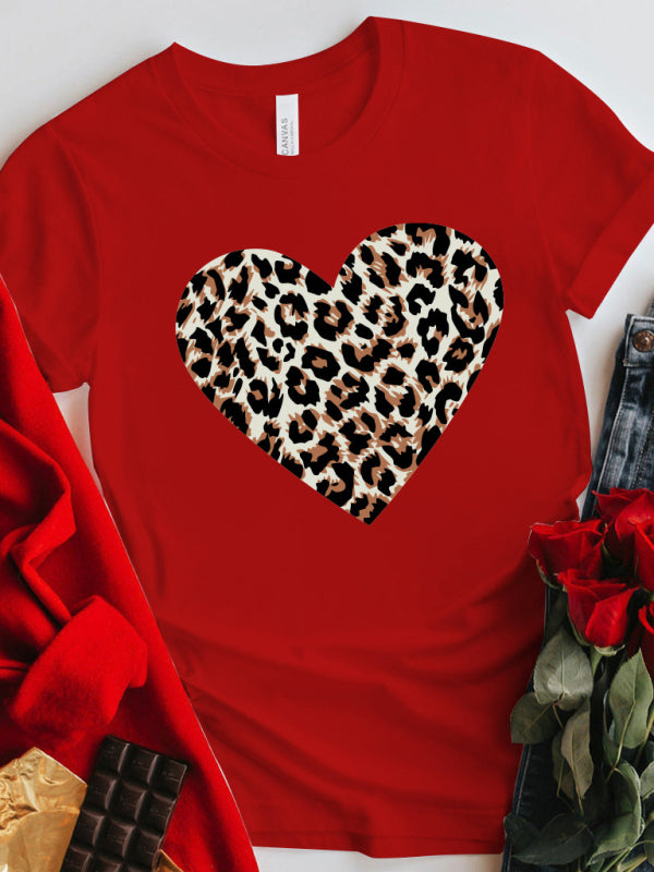 Valentine's Day Leopard Heart Print T-Shirt