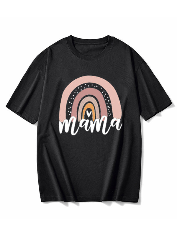 New Rainbow Mama and Mini Family printed short-sleeved T-shirt (Adult Top)