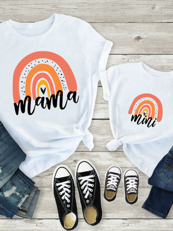 New Rainbow Mama and Mini Family printed short-sleeved T-shirt (Adult Top)