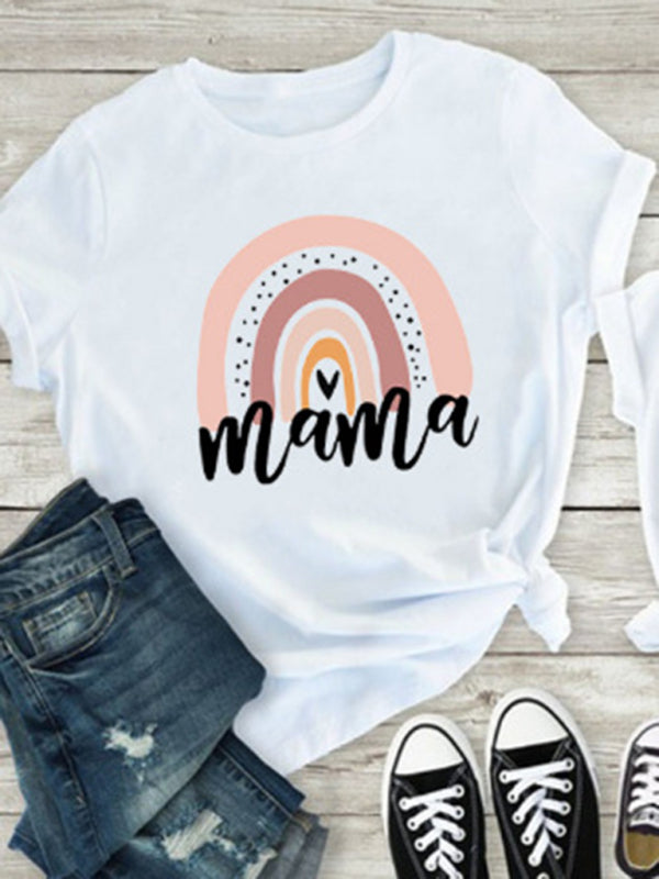 New Rainbow Mama and Mini Family printed short-sleeved T-shirt (Adult Top)