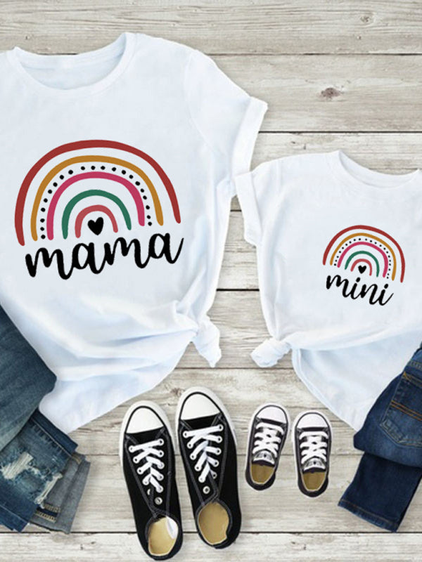 New Rainbow Mama and Mini Family printed short-sleeved T-shirt (Adult Top)