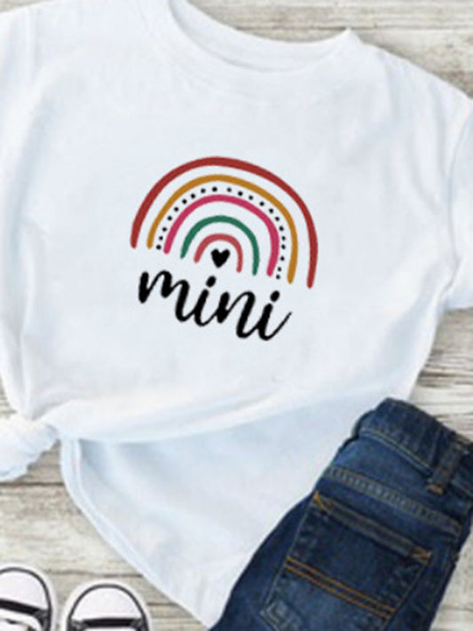 New Rainbow Mama and Mini Family printed short-sleeved T-shirt (Kids Top)