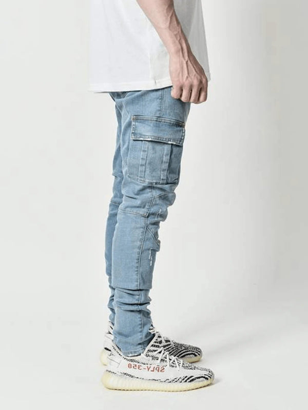 New style jeans men's side pocket skinny jeans