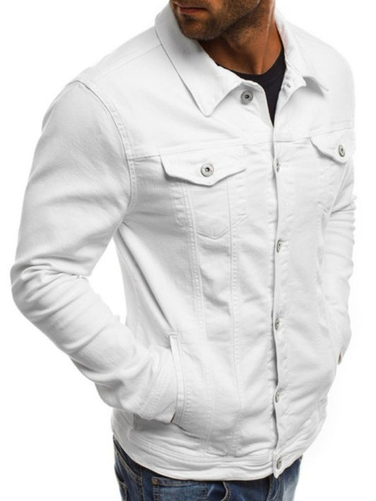 Trendy Fashion Casual Slim Denim Jacket Multi Pocket Button Stand Jacket