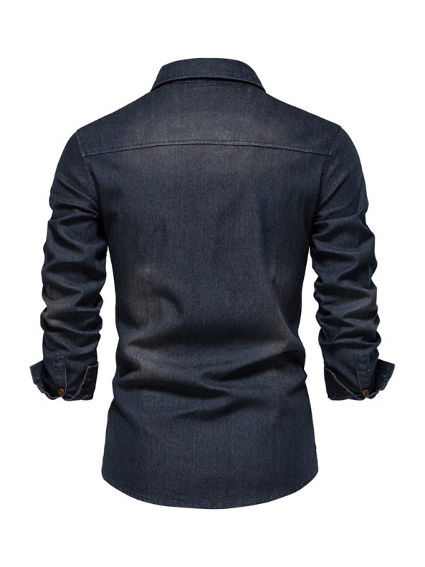 Denim non-iron shirt casual solid color long-sleeved shirt