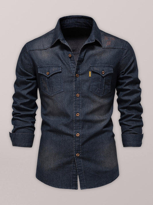 Denim non-iron shirt casual solid color long-sleeved shirt
