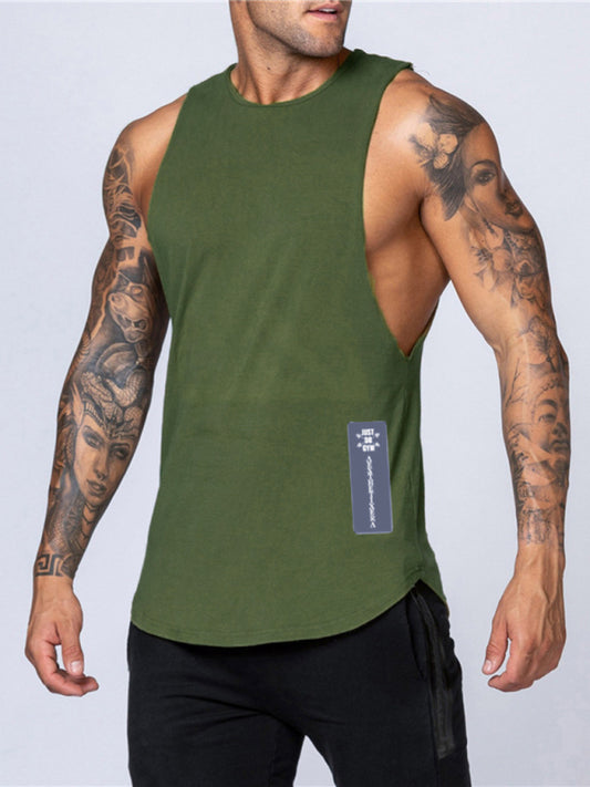 Men's Solid Color Round Neck Casual Breathable Slim Fit Sports Vest