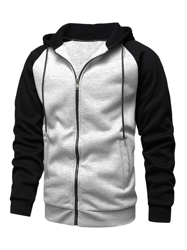 Jacket Contrasting color zipper cardigan plus fleece hoodie