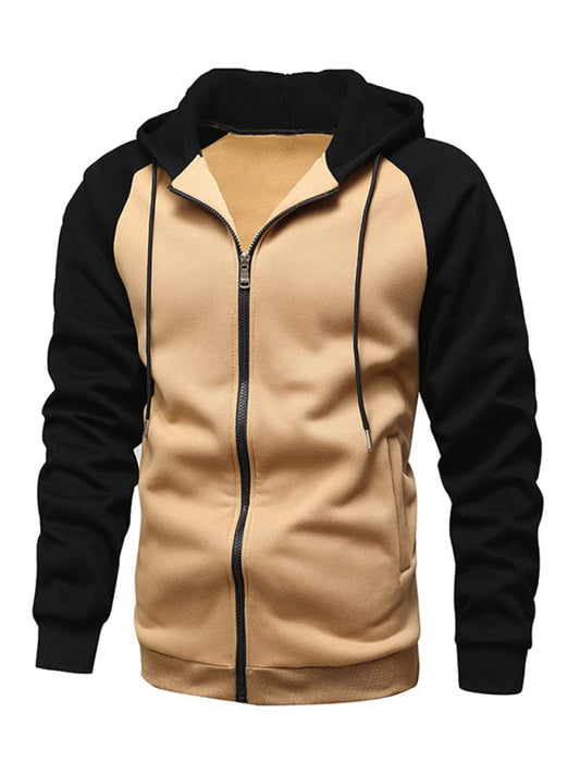 Jacket Contrasting color zipper cardigan plus fleece hoodie